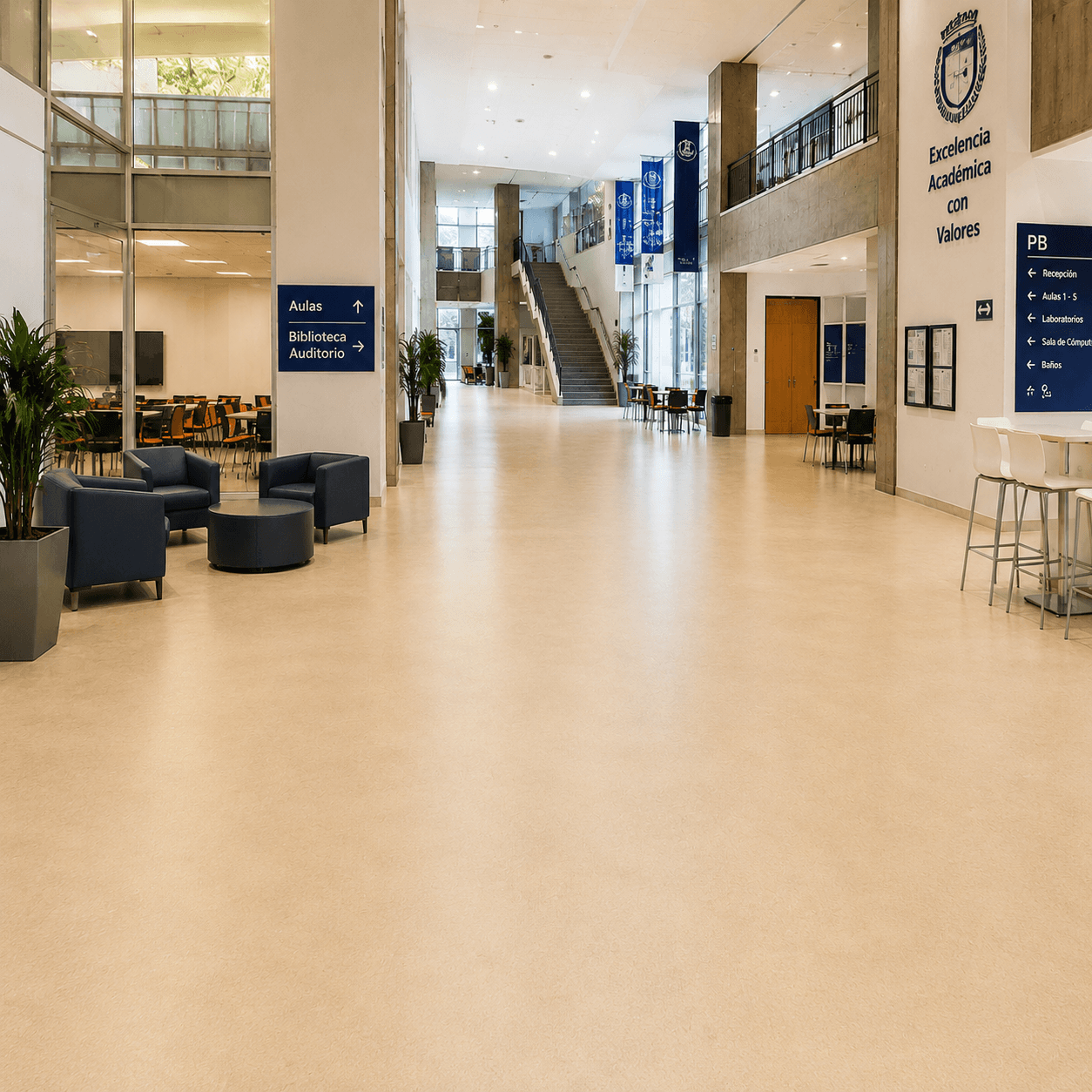 Pisos llaneados para universidades e instituciones Pisos de concreto renovados para universidades, hospitales e instituciones