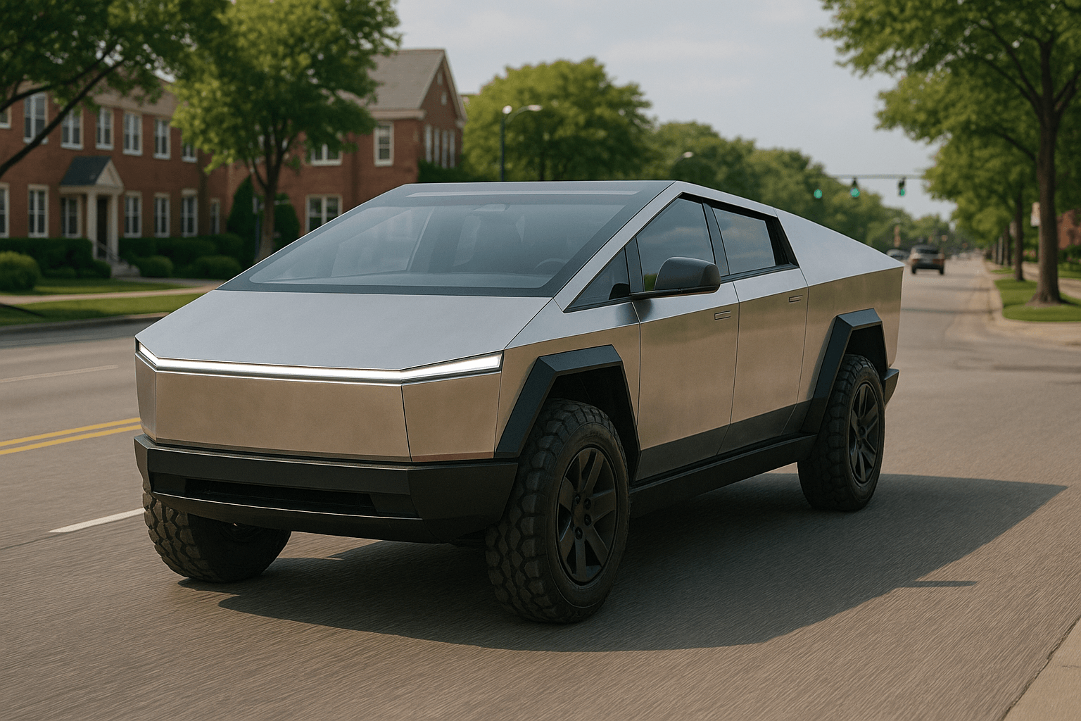 Tesla Cybertruck on Woodward Ave in Birmingham MI