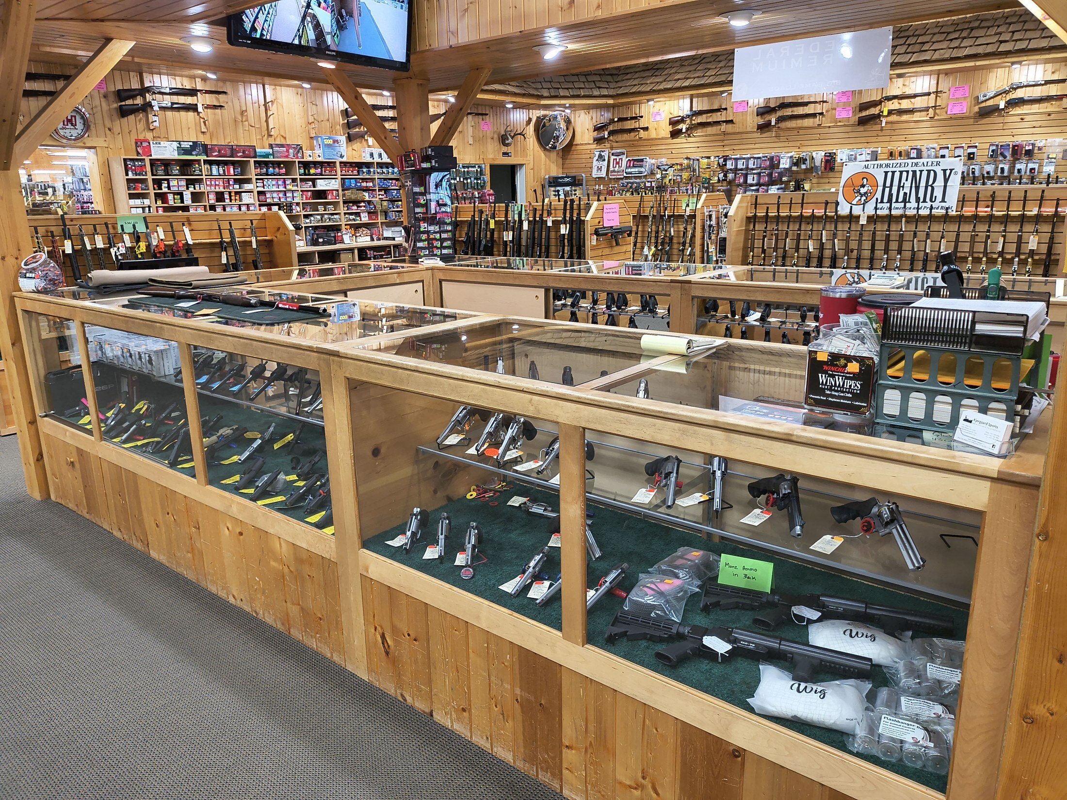 Firearms display cases at Kjergaard Sports
