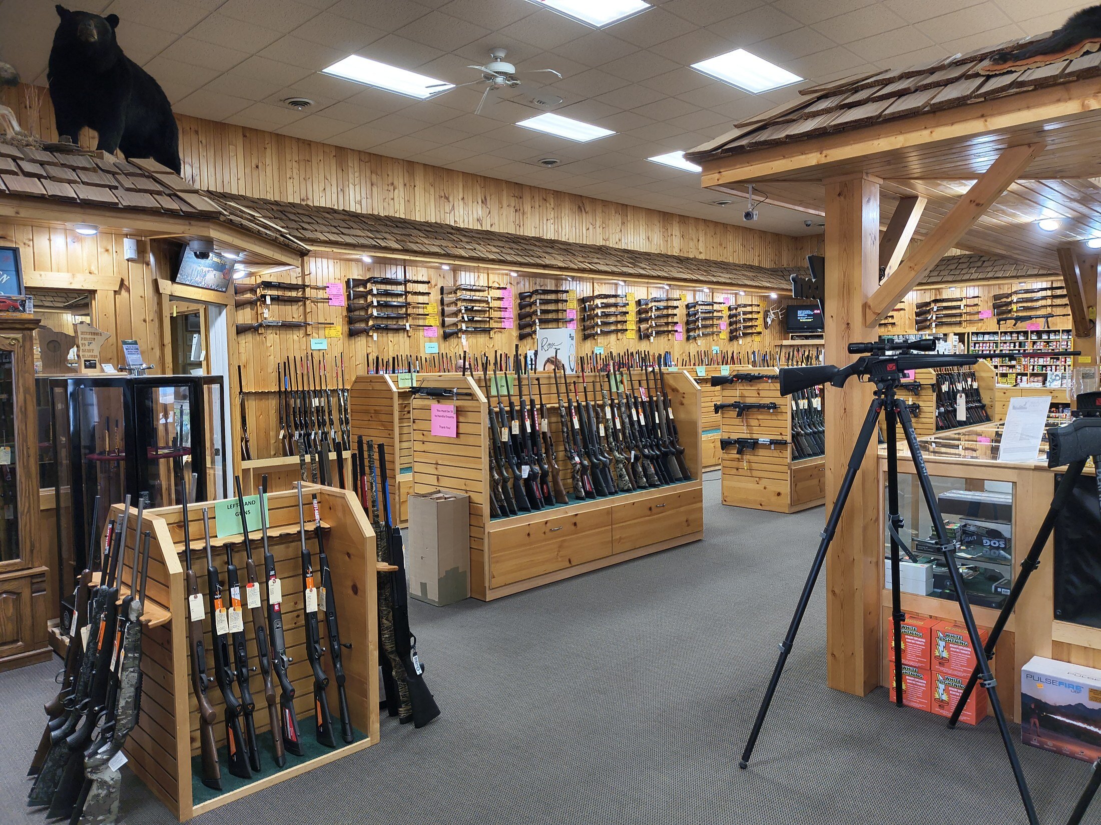 Wide view of the firearms floor at Kjergaard Sports