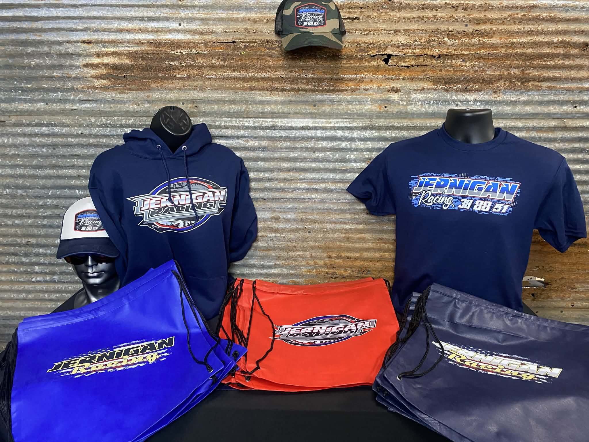 Jernigan Racing custom screen printed merchandise display