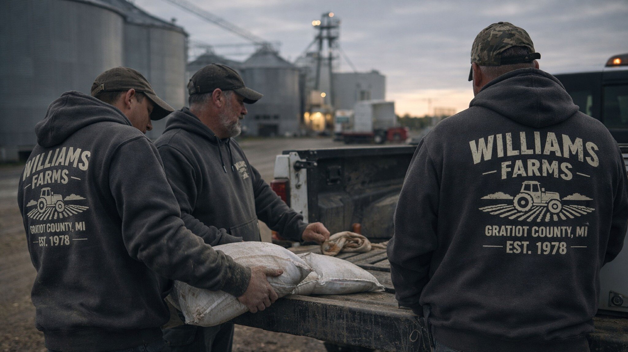 Williams Farms team wearing custom printed hoodies on the job