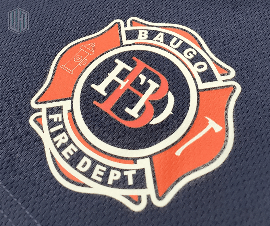 DTF printing example - Baugo Fire Department logo