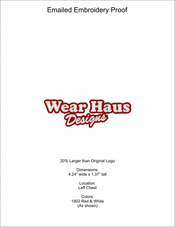 Emailed embroidery proof example