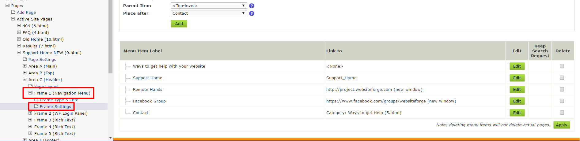 edit menu item