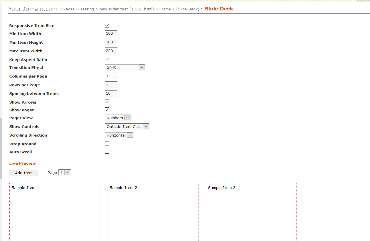 Slide Deck Frame Settings