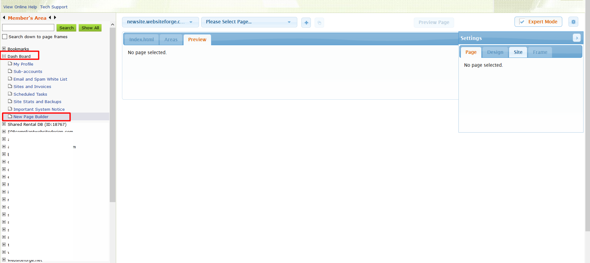 new page builder location