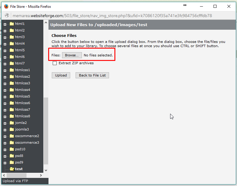 WebsiteForge Members area Manage Images and Files