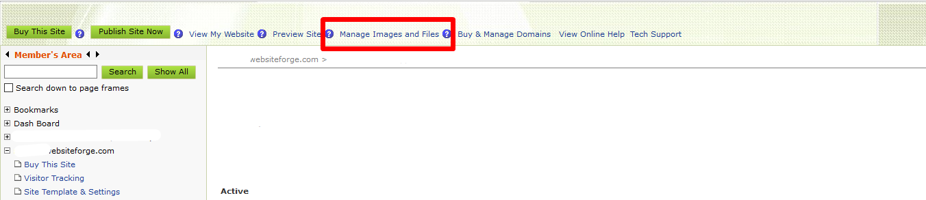 WebsiteForge Members area Manage Images and Files