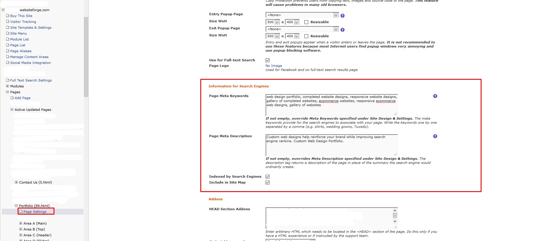 SEO Settings Area