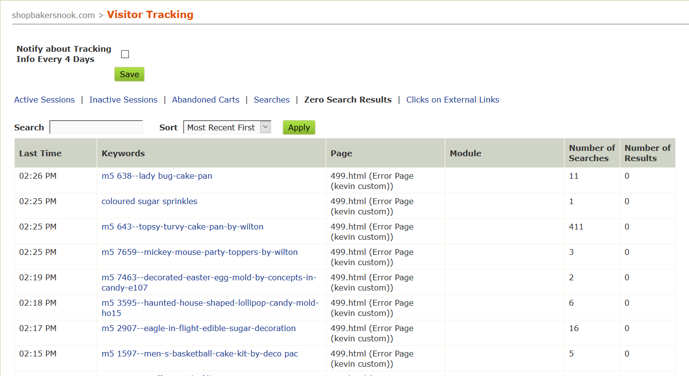 Visitor Tracking Zero Search Results