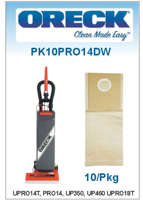 Bag, Oreck- Type Upright, Paper- Commercial PRO14 UPRO14T UP350 UP460 UPRO18T- 10/Pkg*