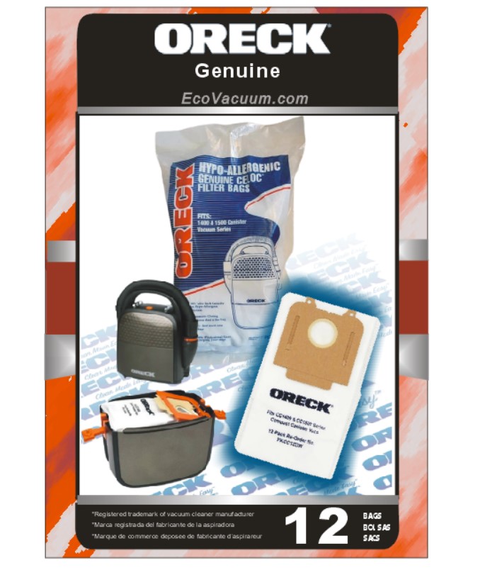 Bag, Oreck- Type Canister, Synthetic- 1400, 1500 Series Celoc Hypo-Allergenic- 12/Pkg*