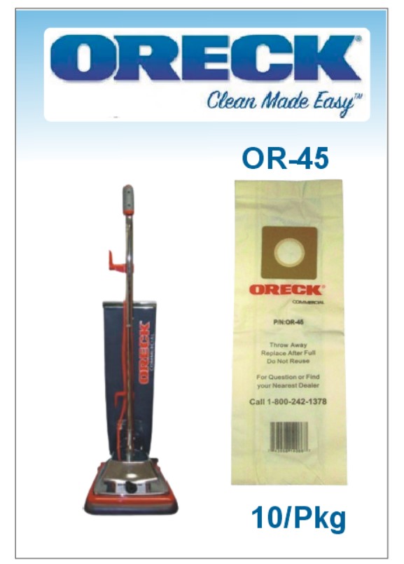 Bag, Oreck- Paper- OR102H, OR101H- Hypo-Allergenic- Commercial Grade- 10/Pkg