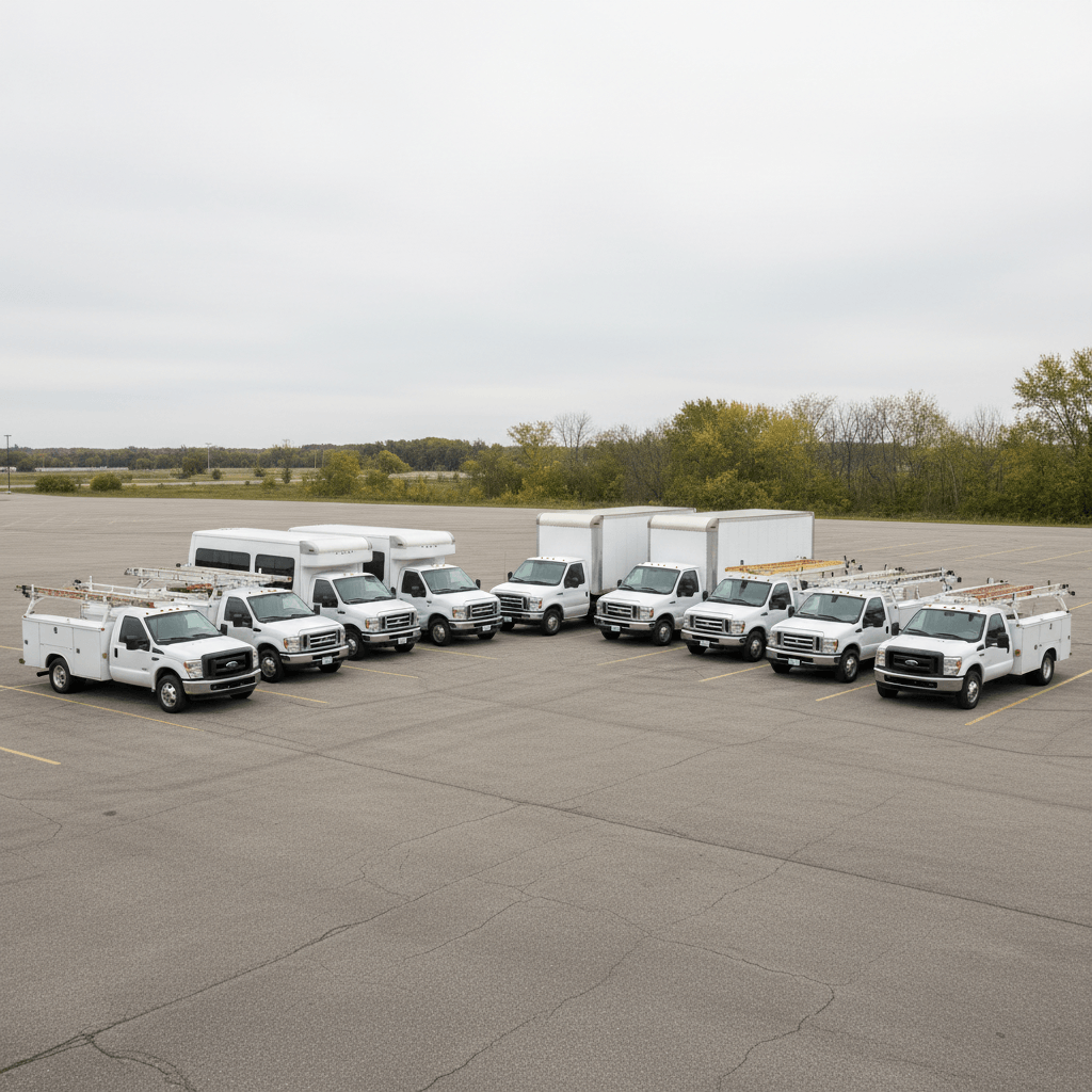 Commercial work truck fleet in urban setting