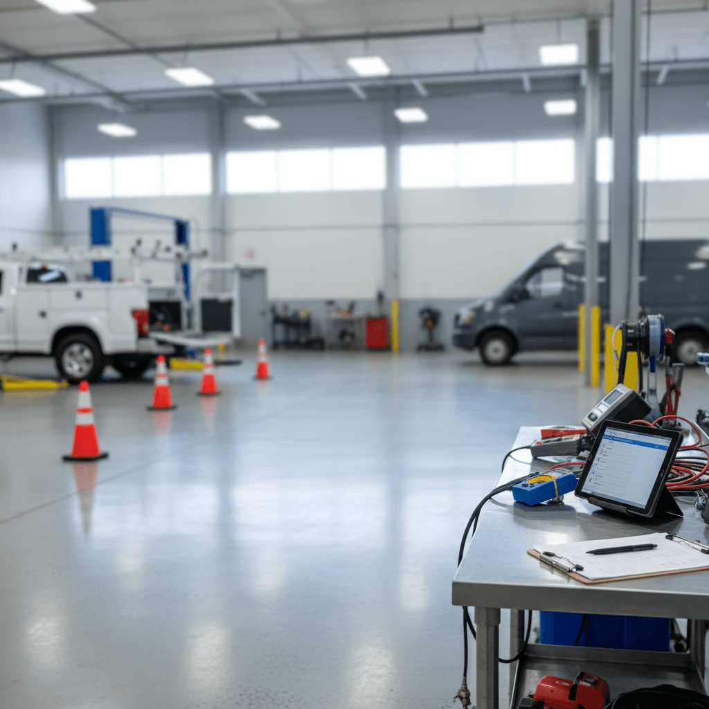 DOT inspection facility with diagnostic equipment