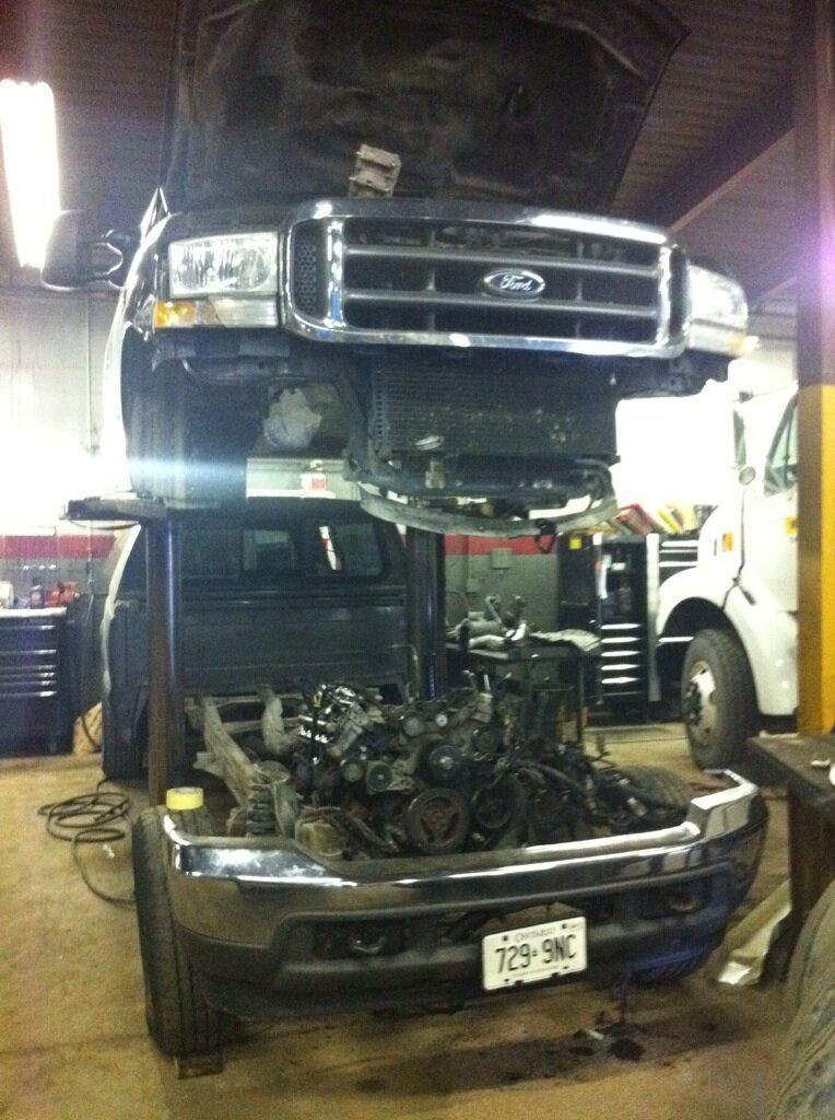 Cab-off diesel engine repair