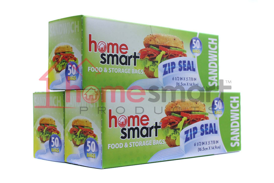 HOME SMART SANDWICH BAG ZIPPER 24CT/50PCS, HOME SMART SLIDE & SEAL