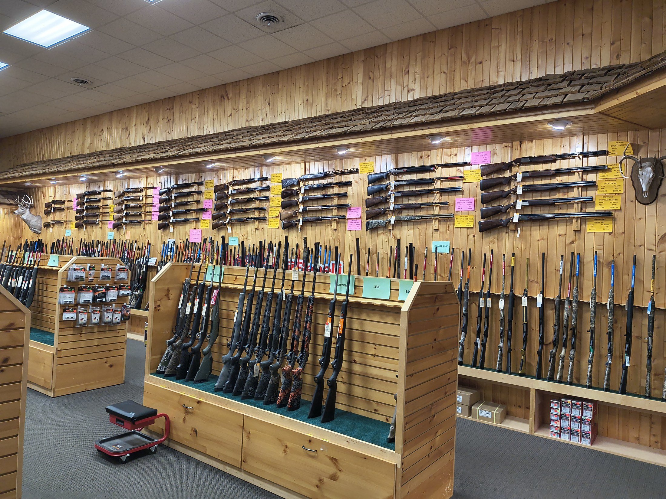Major brand firearms wall at Kjergaard Sports