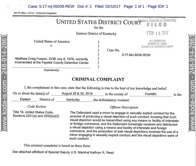 Matthew Craig Fosson Criminal Complaint