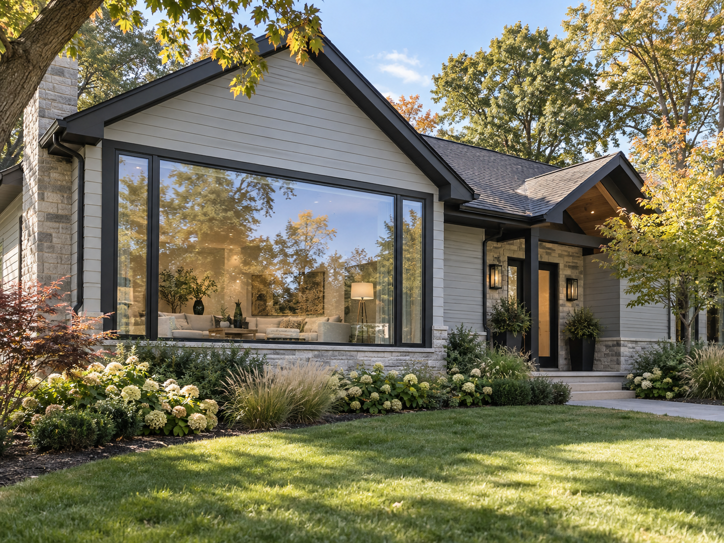 AI-generated concept of a Michigan-style home with a large front picture window