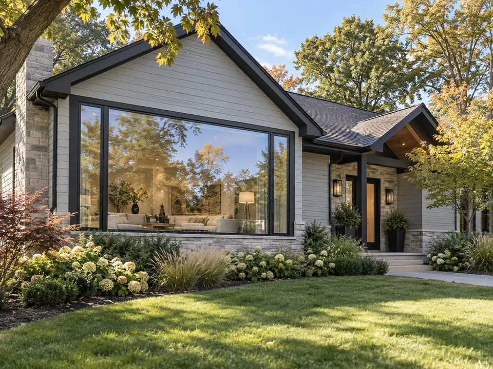 AI-generated concept of a Michigan-style home with a large front picture window