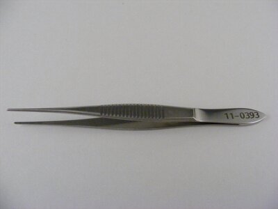 Dressing forceps, 4 1/8", straight, heavy, 12mm serrated tips, flat serrated handle