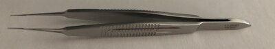 Castroviejo Suturing Forceps 1x2 Teeth, .12mm, with 5.5mm Tying Platform, Serrated Flat Handle, 109mm Overall Length, Stainless Steel