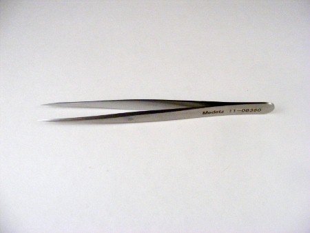 Jeweler's-type forceps # 1, 4 3/4", straight shafts, fine pointed tips
