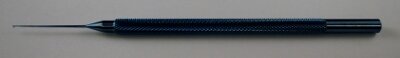 Lester ll Lens Manipulator .2mm Diameter Teardrop shaped tip, Straight Shaft, Round Knurled Handle, 118mm Overall Length, Titanium