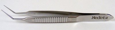Bechert-McPherson Tying Forceps Angled 10.5mm at 45 Degree, with 10mm Smooth Tying Platform, Serrated Flat Handle, 84mm Overall Length, Stainless Steel