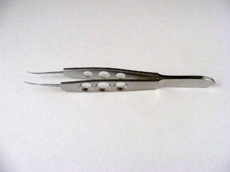 Jaffe Tying Forceps Curved with Very Delicate 6mm Smooth Tying Platform, Set for 8-11 sutures, Three Hole Flat Handle, 102mm Overall Length, Stainless Steel