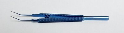Utrata Capsulorhexis Forcep Very Delicate, Angled 11mm from bend to tip with Extremely Thin Triangular Grasping Tips, Three Hole Flat Handle, 102mm Overall Length, Titanium