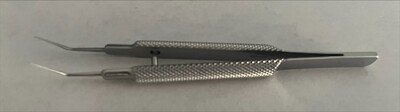 Utrata Capsulorhexis Forcep very delicate triangular grasping tips extremely thin 11mm long shanks round handle with guide pin