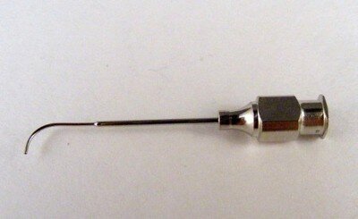 Lachrimal Cannula Reinforced Curved 23ga w/Reinforced shaft, Curved 10mm tip, 31mm Overall length