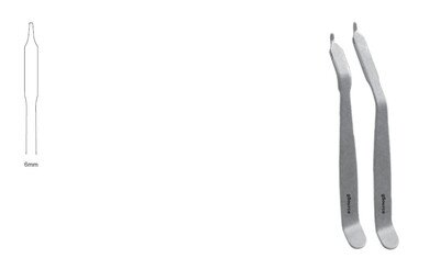 gRetractor, Hohmann Mini 6", 6mm wide blade, 17mm 45 degree drop, 12mm hdl bent