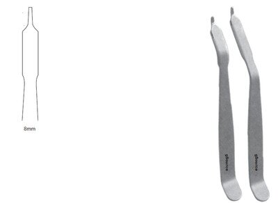gRetractor, Hohmann Mini 6", 8mm wide blade, 17mm 45 degree drop, 12mm hdl bent