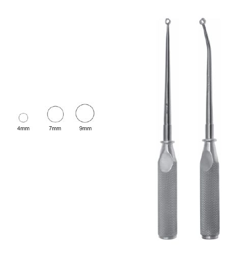 Cone Ring Curette 9" alum hdl 25 deg ang #1 3mm s/s