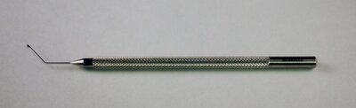 Drysdale Nucleus Manipulator Paddle Shaped Tip with Anterior Capsule Polisher, Angled 10mm from bend to tip, Round Knurled Handle, 112mm Overall Length, Stainless Steel
