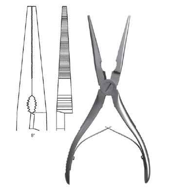 Universal Needle Nose Pliers 8" serr w/spring, TC, max cap 1.1mm [.045"]