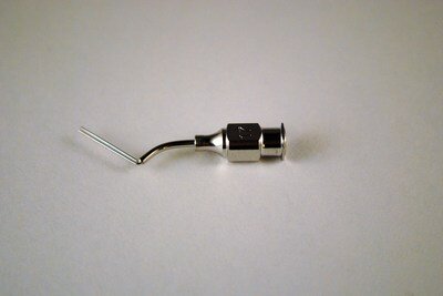 Flip and Float Lasik Cannula 26ga with 17ga Vaulted Reinforced shaft, 15mm/26ga fork shaped tip with 6 Irrigating Ports, Vertical, 22mm Overall Length