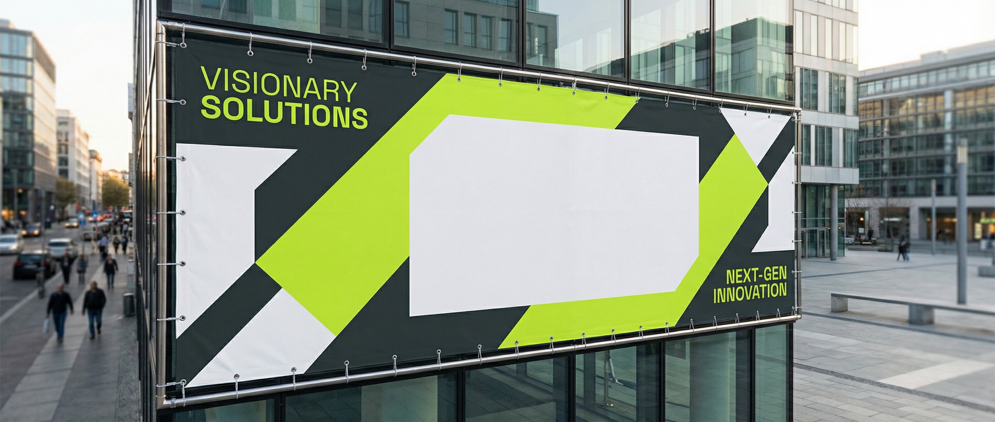 Custom commercial banner displayed on building exterior