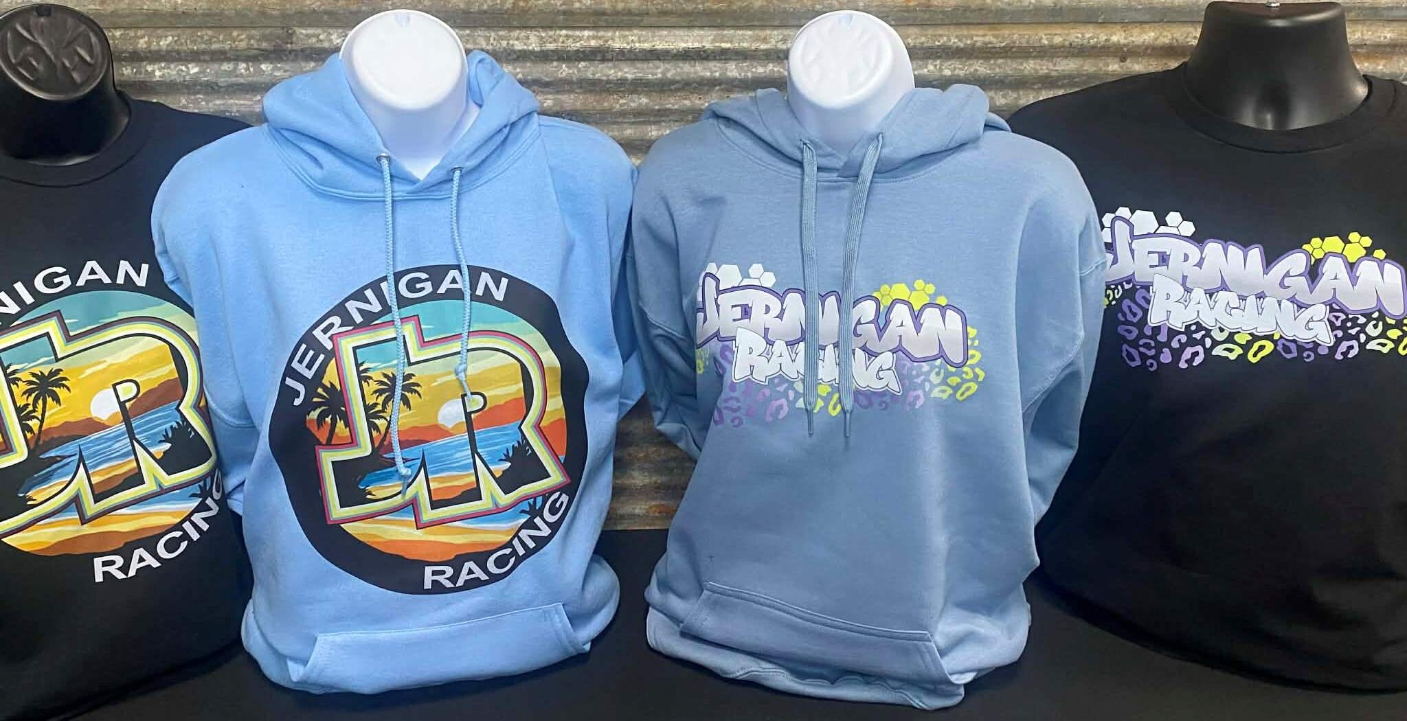 Custom screen printed hoodies and apparel on display