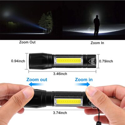 The fully zoomable beam adjusts from a lantern that disperses light over a wide area to a narrow beam that reaches objects up to 500 feet away.