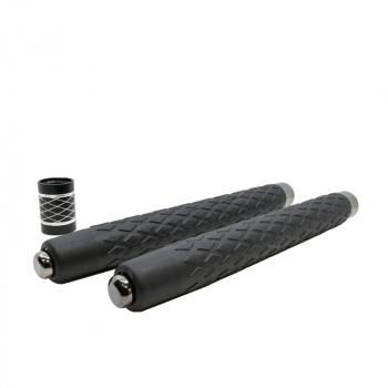 This high-quality, ten-inch solid steel baton is made in Taiwan and expands to 26 inches or screw both ends together with the included adapter to have an expandable bo staff that extends to 4 feet!