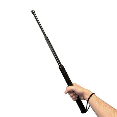 Once opened the baton locks in place to prevent it from retracting upon contact.