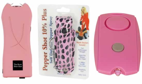 Runt Stun Gun; Pink Leopard Print Pepper Spray; Personal Alarm