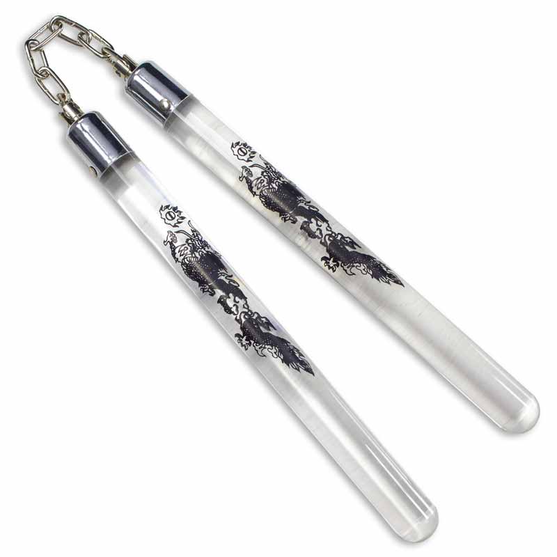 Because these dragon nunchucks are made out of clear acrylic, you can see through them.