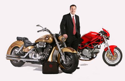 Jason Waechter, founder of The Motorcycle Lawyer .com with two sweet custom bikes. If you or somebody you know are ever involved in a motrcycle accident resulting in injury, contact Jason Waechter The Motorcycle Lawyer and let the power of the Motorcycle Lawyer work for you! Our team of experts has helped win millions for motorcycle accident victims.